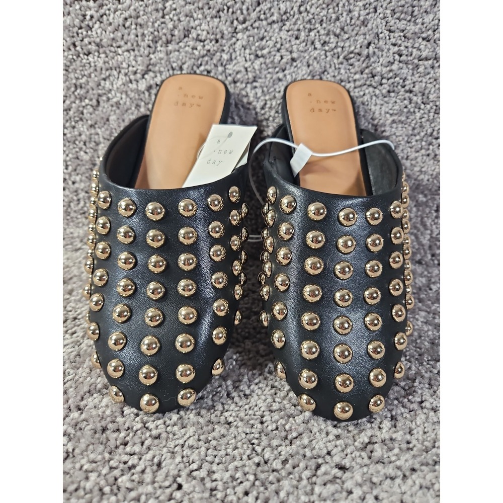 A New Day Channing Studded Slip-On Mule Black & Gold Size 6 New W/ Tags